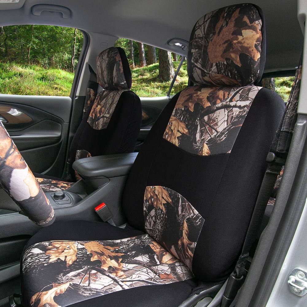 FH Group Buck59 47 in. x 1 in. x 23 in. Hunting Inspired Print Trim Seat Covers - Combo Full Set DMFB059114BROWNCAMO-W-B