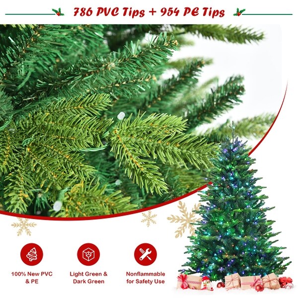 Gymax 6/7/8 FT Prelit Artificial Christmas Tree w/ APP Control and 15