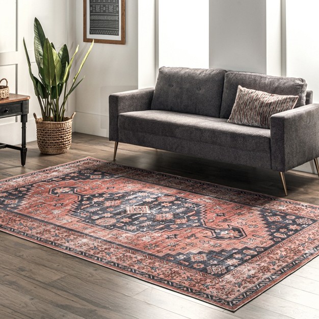 Nuloom Medallion Bordered Machine Washable Area Rug