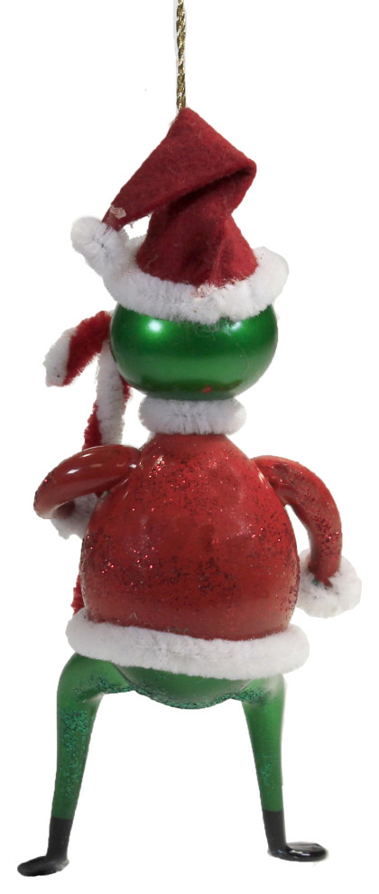 De Carlini Santa Frog Glass Ornament Italian Christmas Cane A5570   Christmas Ornaments   by Story Book Kids Inc  Houzz