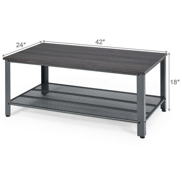 Gymax Coffee Table Console Table with Storage Shelf and Metal Frame