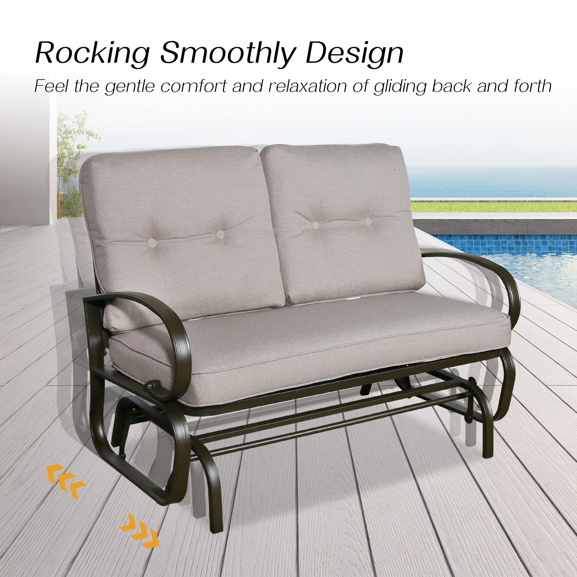 Iwicker 2-Person Outdoor Glider Chair Patio Steel Beach Love seat ， Beige