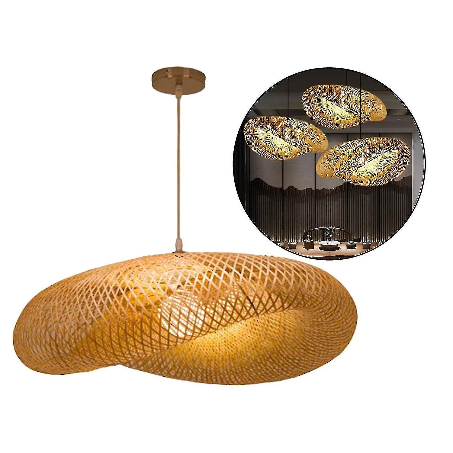 Bamboo Weaving Led Pendant Light， Hanging Chandelier Kitchen Ceiling Lamps For Bar Teahouse Bedroom