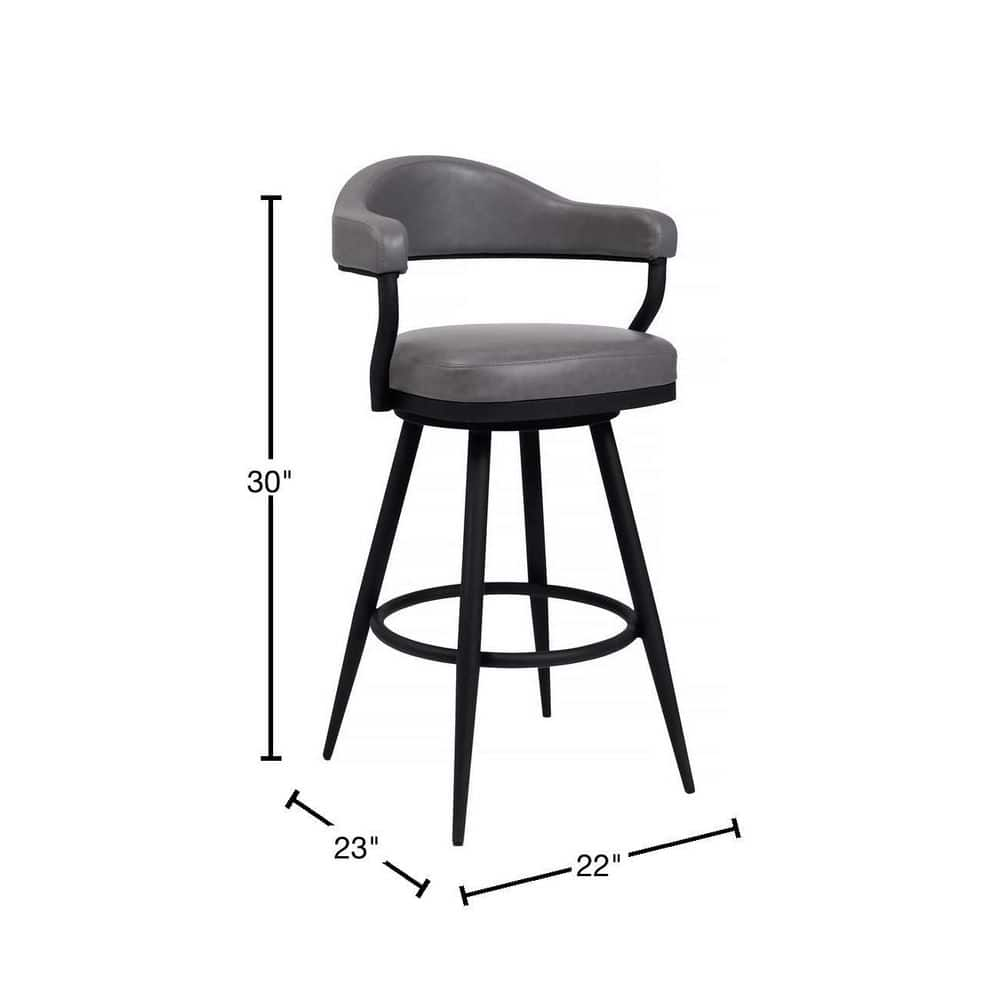 Armen Living Amador 30 in. Bar Height Bar Stool in a Black Powder Coated Finish and Vintage Grey Faux Leather 721535747016