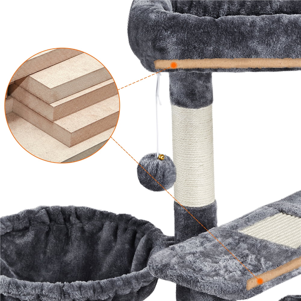 Topeakmart 33'' Cat Tree Condo Scratching Post Tower with Basket Sisal Ropes Posts， Dark Gray