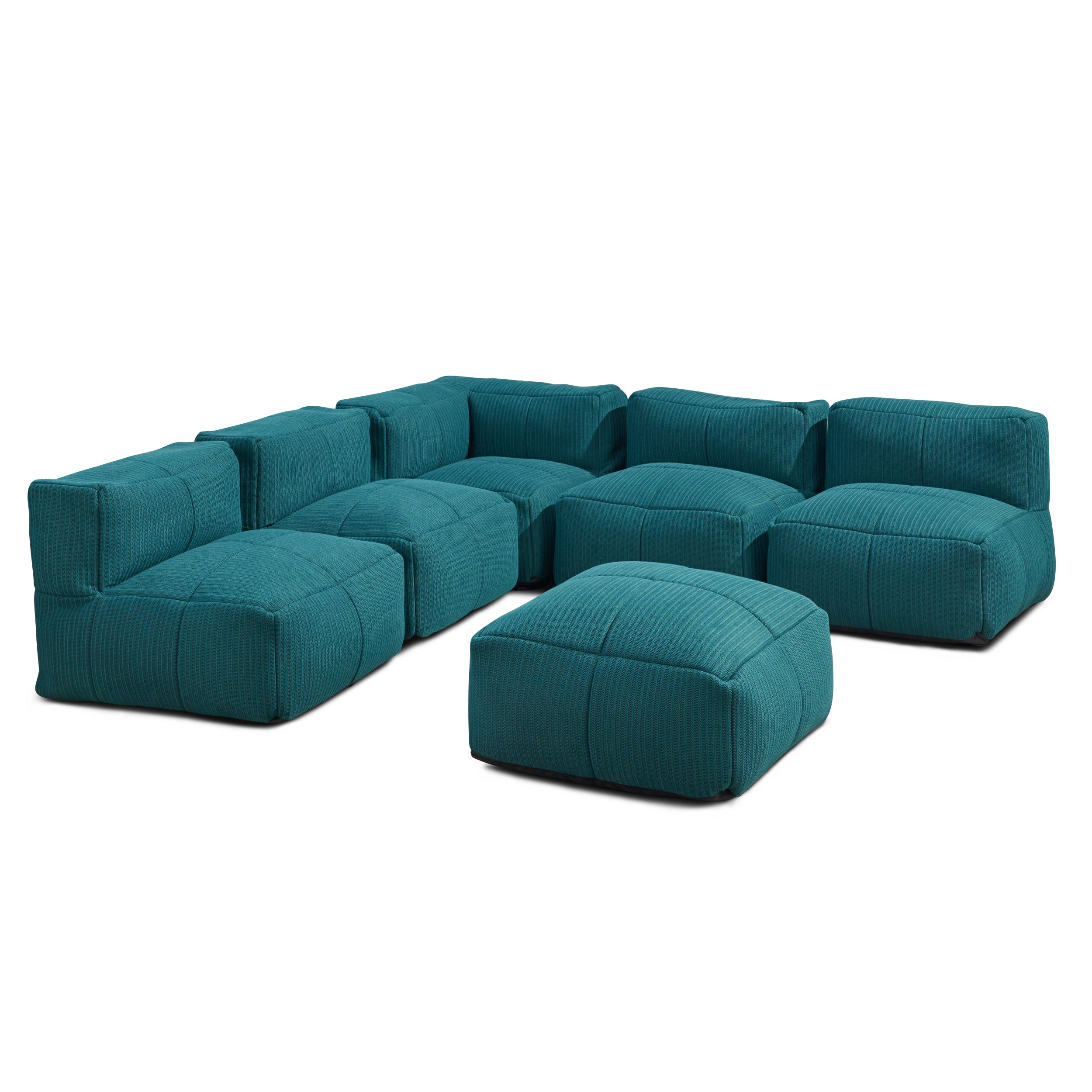 Daizee Outdoor Contemporary Fabric 5 Seater Bean Bag Sectional with Ottoman