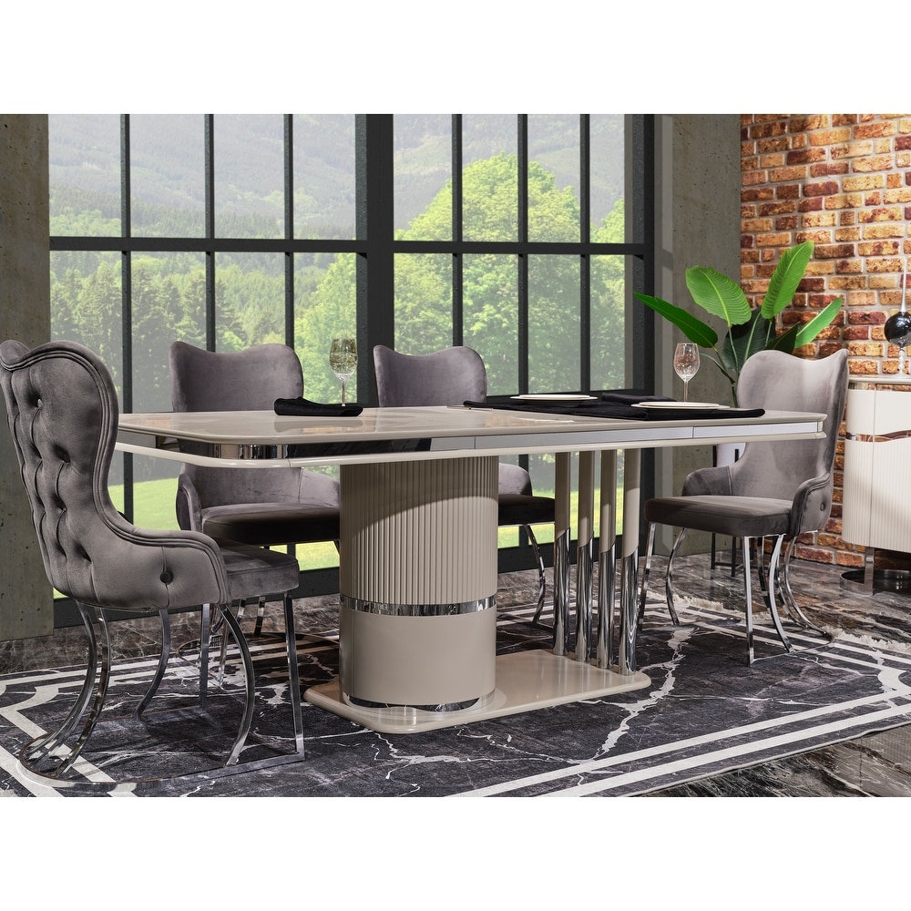 Vartolu Modern Dining Room Table  6 Dining Room Chairs and Console With Mirror Set