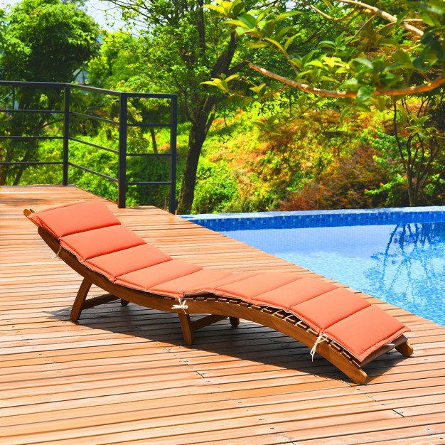 Tangkula Folding Wood Lounge Outdoor Wooden Chaise Chair With Cushion