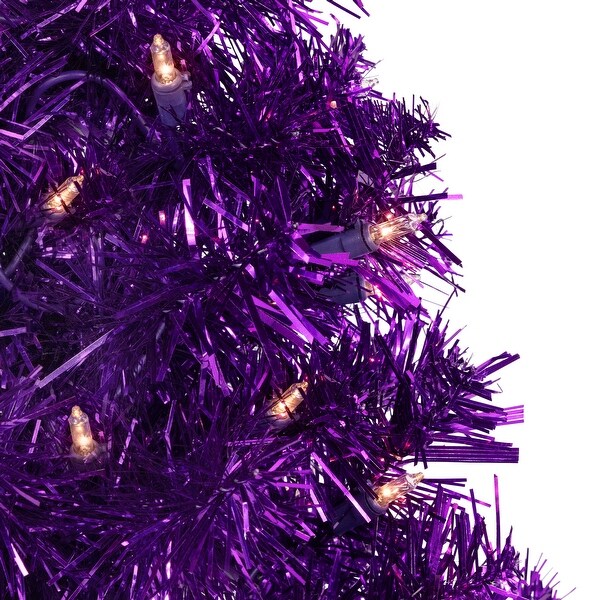 2' Prelit Purple Iridescent Pine Artificial Tinsel Christmas Tree