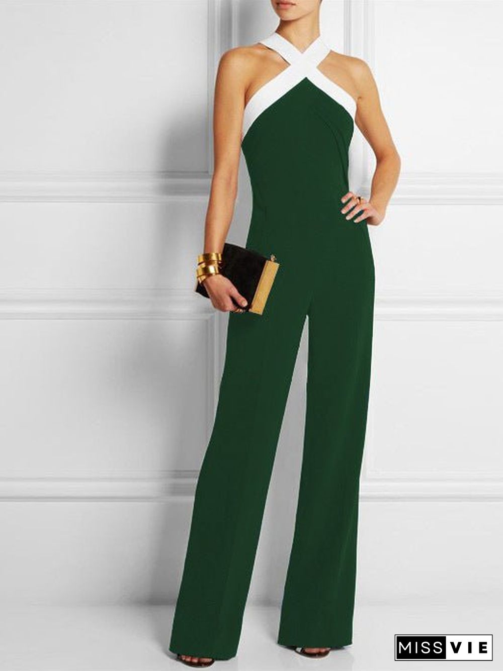 Women'S Jumpsuits Crossover Bare Back Sleeveless Jumpsuit