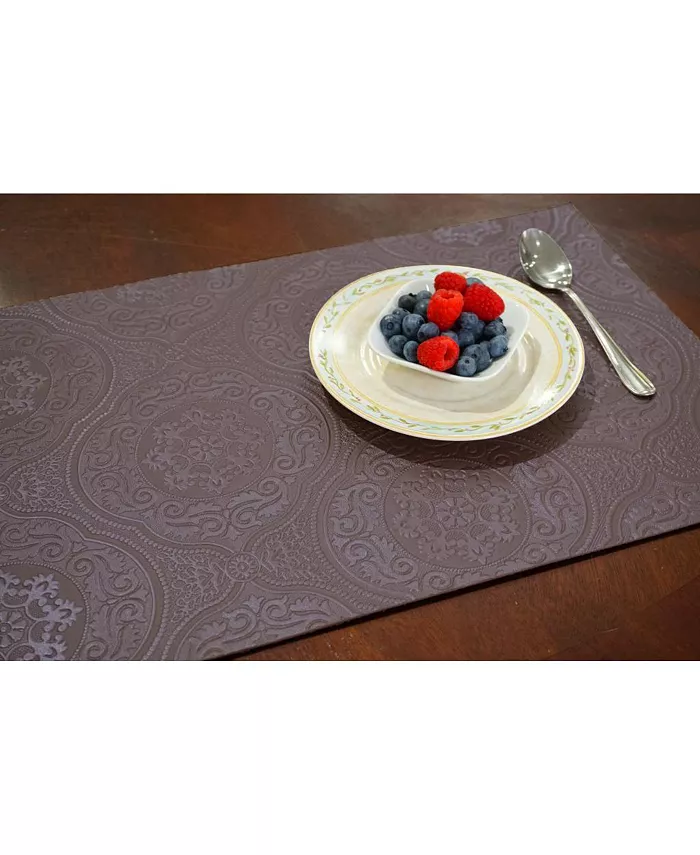 Dainty Home Faux Leather Hyde Park Slip Resistant Suede Backing Embossed 3D Surface Luxury 12 x 18 Place Mats - Set of 4