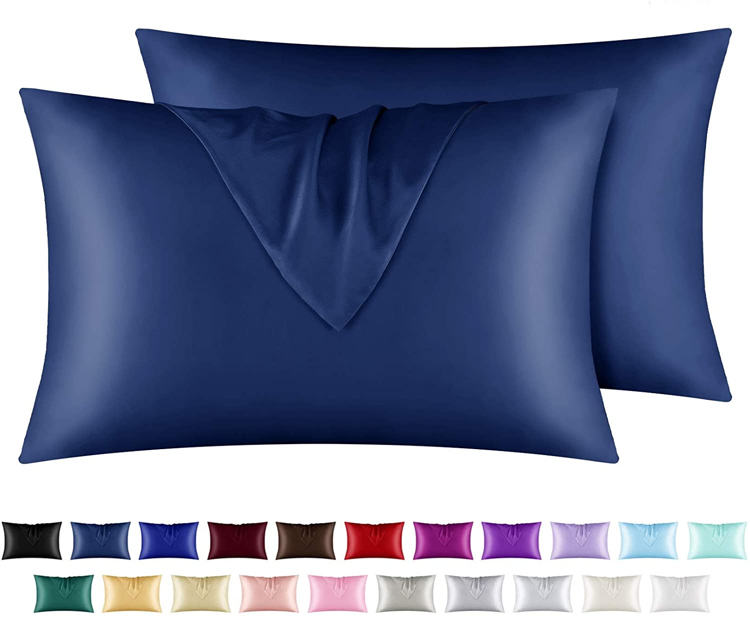 Satin Pillowcase for Hair and Skin, 2 pcs Silky Pillowcases with Envelop Closure