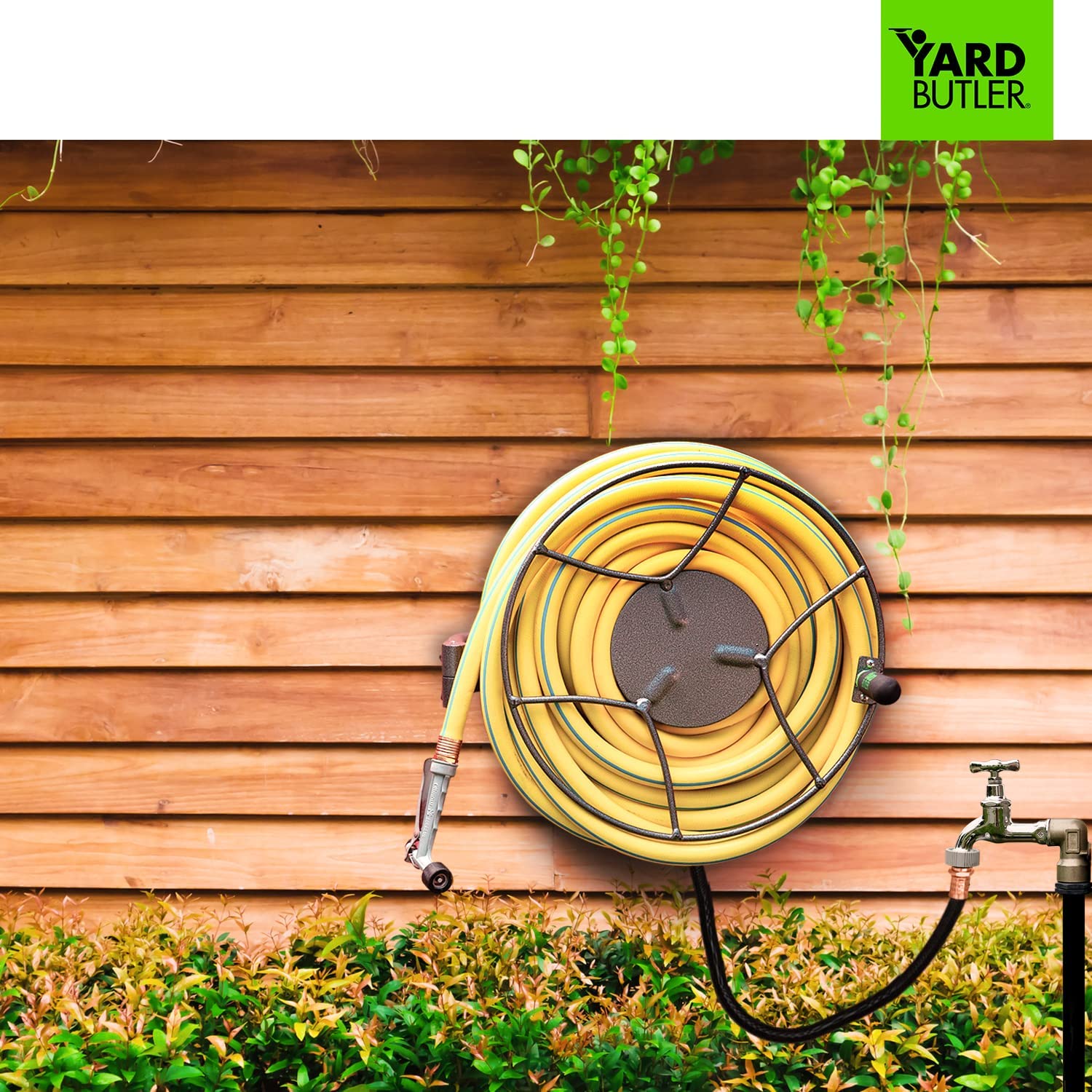 Yard Butler Swivel Hose Reel wall mounted heavy duty metal garden hose holder with 180 degree swivel - ISRWM-180