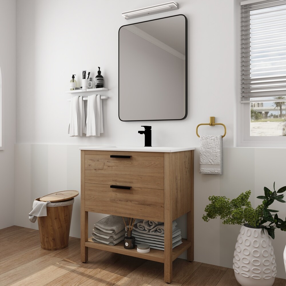 30 Inch Freestanding Bathroom Vanity with Soft Closing Drawers and Ceramic Sink  2/3 Extension Self Closing Drawers