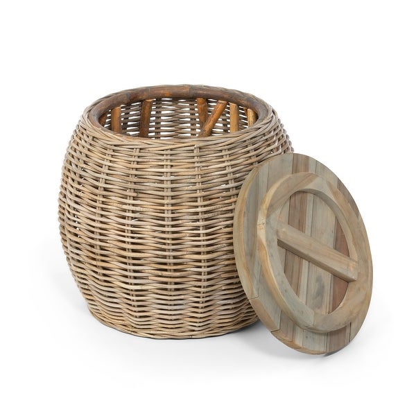 Rattan Side Table with Wood Top - Natural - 23.5