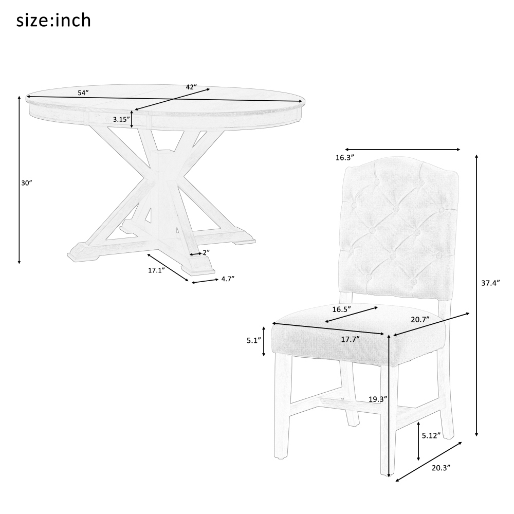 5 Piece Retro Style Dining Table Set with Extendable Table and 4 Upholstered Dining Chairs  Dining Set for 4