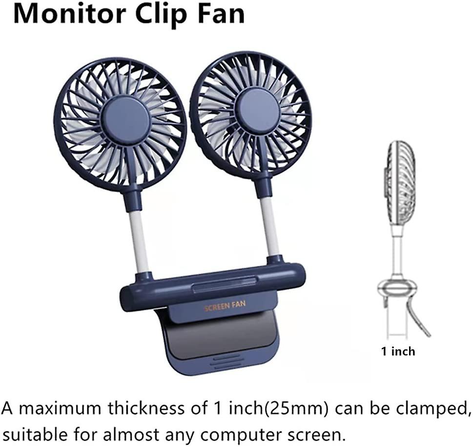 Desktop Fan， Clip-on Monitor With 2 Fan Heads， 3 Speed Usb Powered Desktop Fan With Heavy Duty Adjustable Clamp， Small Silent Personal Usb Fan For Lap