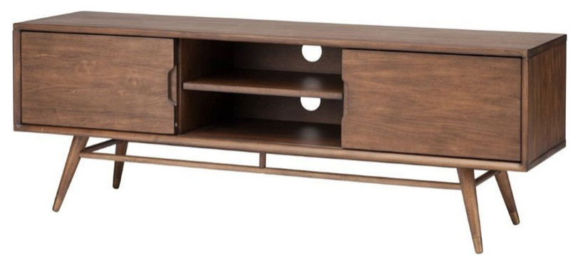 Maklaine 59.25 quotTV Stand in Walnut   Midcentury   Entertainment Centers And Tv Stands   by Homesquare  Houzz