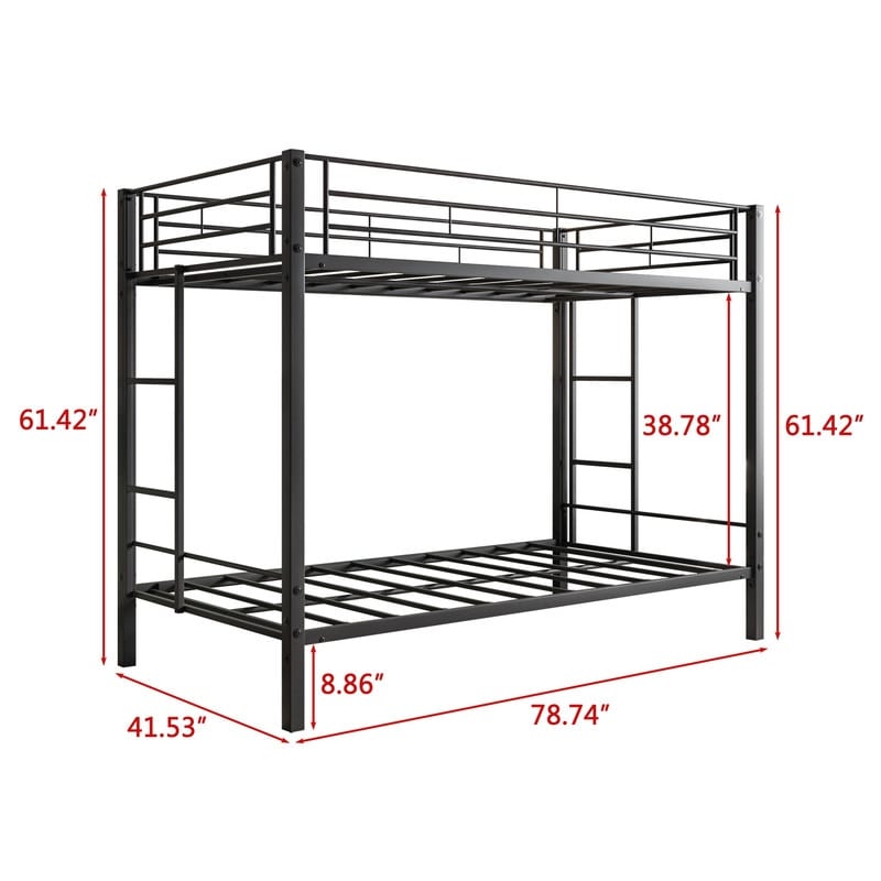 Metal Bunk Bed Twin Over Twin  Heavy Duty Twin Bunk Beds with Shelf And Slatted Support  No Box Spring Needed