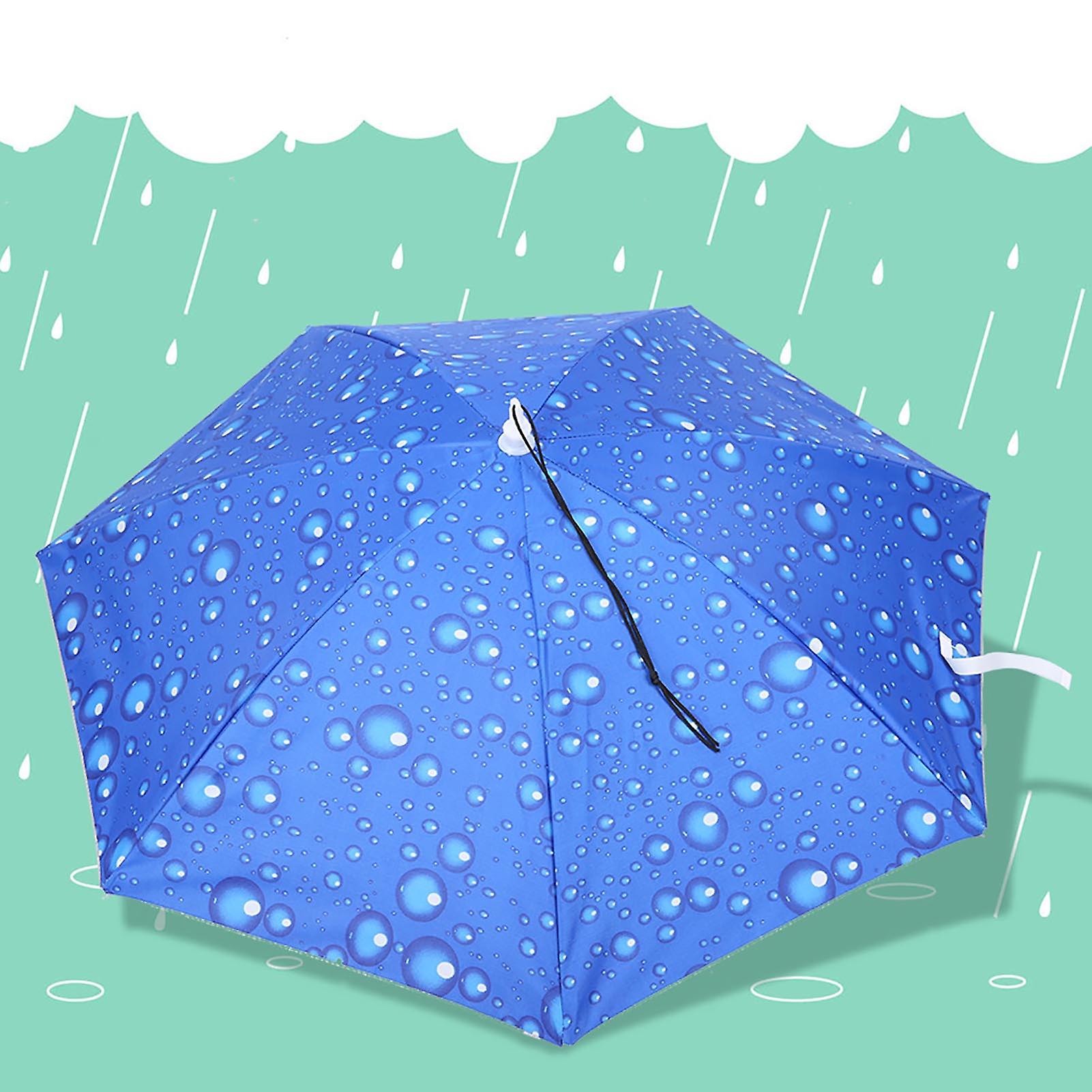 77cm Sunscreen Windproof Head Mounted Umbrella Top Folding Hat Umbrella(，raindrop Blue)