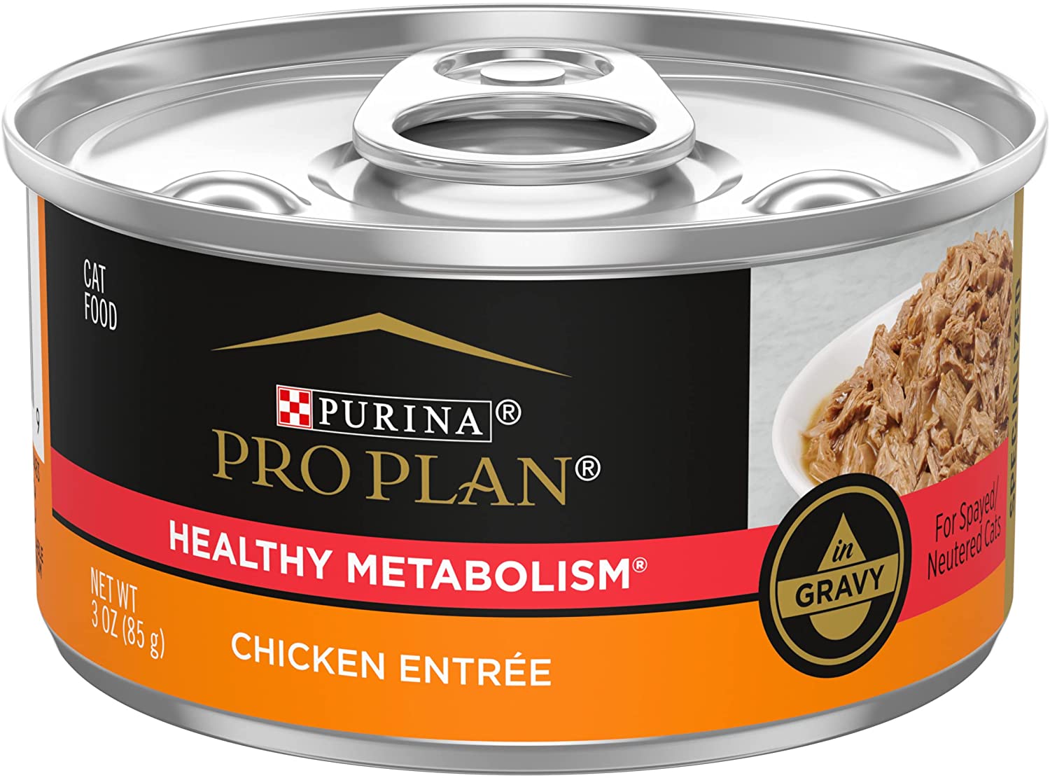 Purina Pro Plan High Protein Gravy Wet Cat Food， SPECIALIZED Healthy Metabolism Formula Chicken Entree - (24) 3 oz. Pull-Top Cans