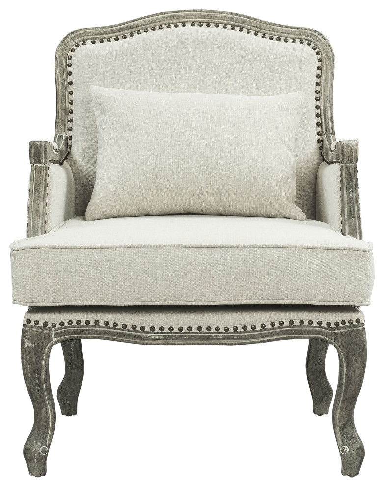 ACME Tania Chair w/Pillow in Cream Linen  ampBrown Finish   French Country   Armchairs And Accent Chairs   by Acme Furniture  Houzz