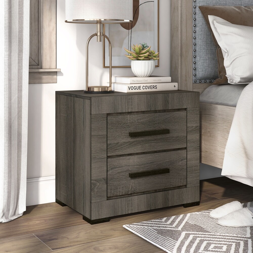 Nestore Contemporary Grey Wood 2 Drawer Nightstand by Furniture of America