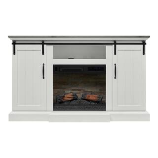 Home Decorators Collection Kerrington 60 in W. Freestanding Media Console Electric Fireplace TV Stand in White with Gray Top 150724