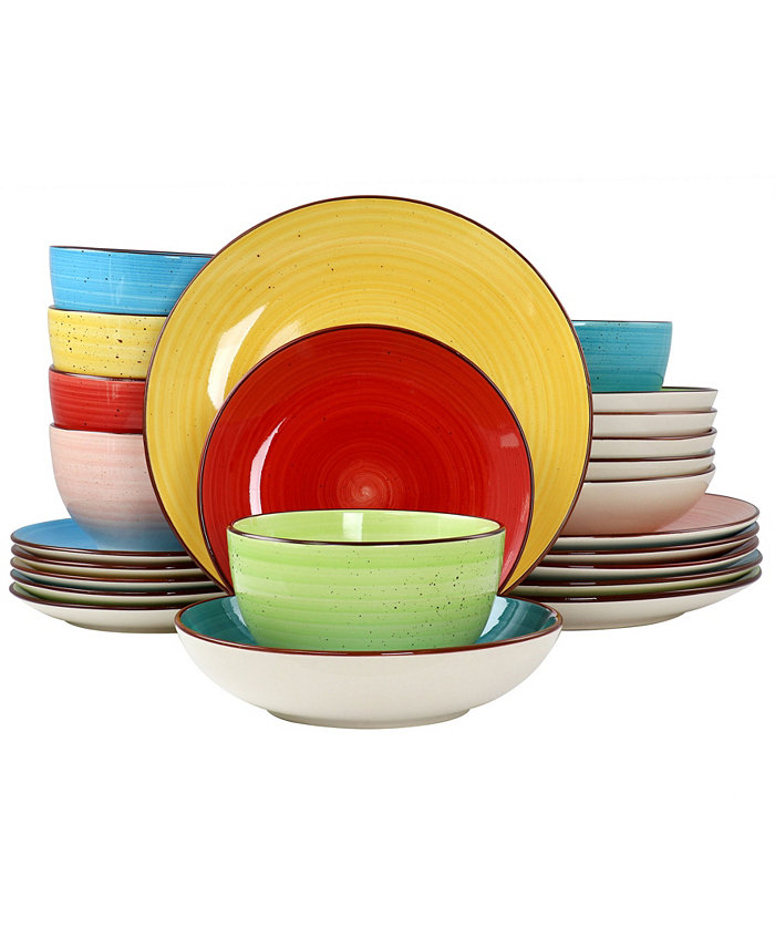 Elama Sebastian 24 Piece Double Bowl Stoneware Dinnerware Set Service for 6