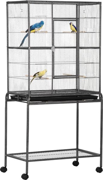 PawHut 30-in Rolling Metal Bird Cage， Black and Gray