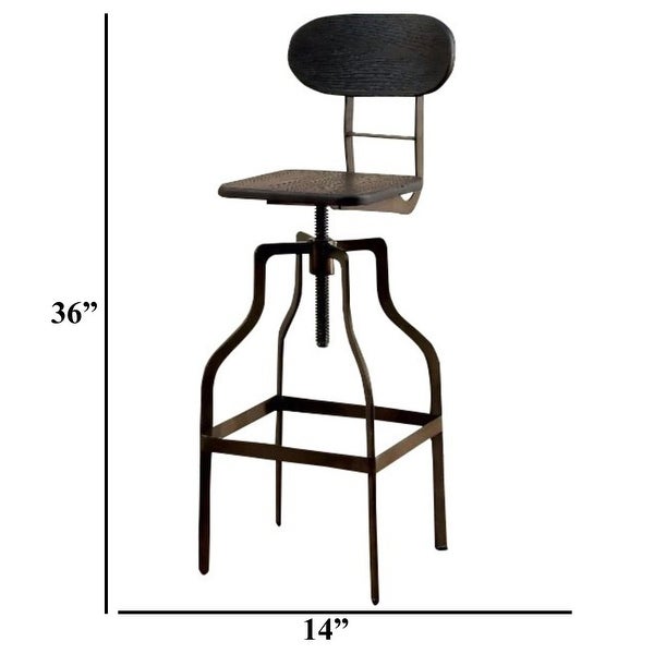 Industrial Style Wooden Swivel Bar Stool With Curved Metal Base - Gray - 36 H x 14 W x 14 L Inches