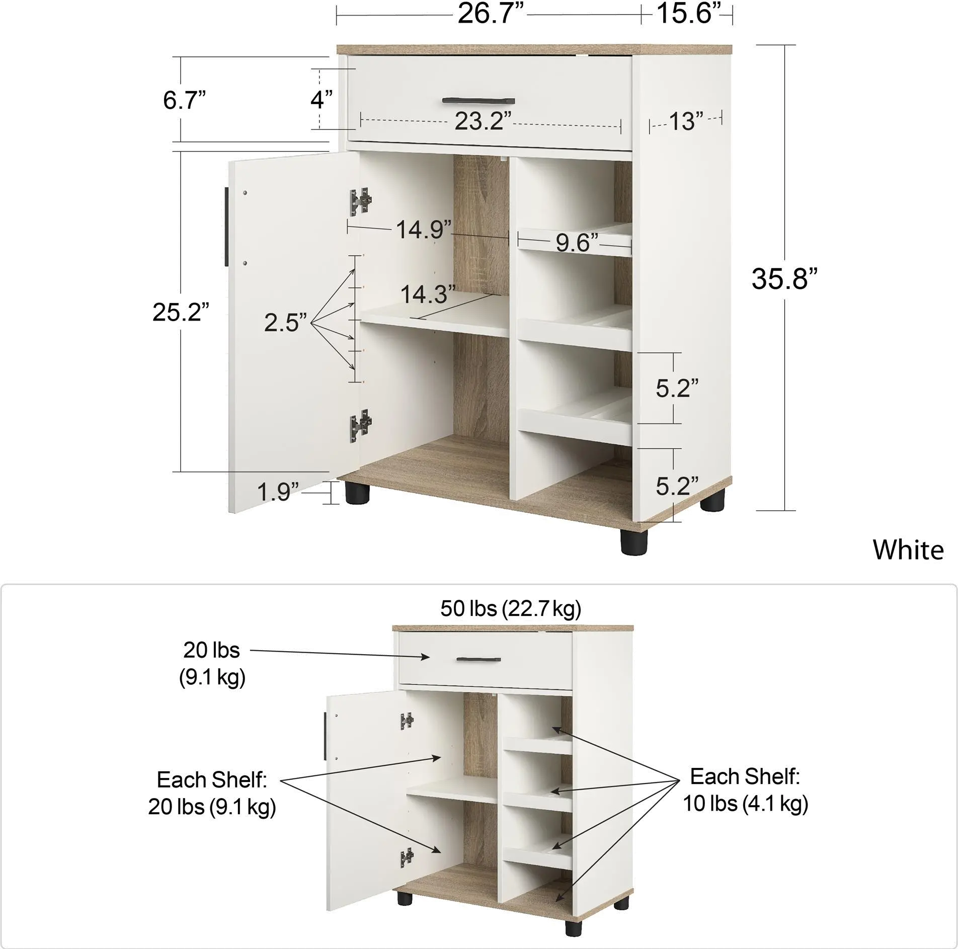 Whitmore White Bar Cabinet with Beverage Shelves