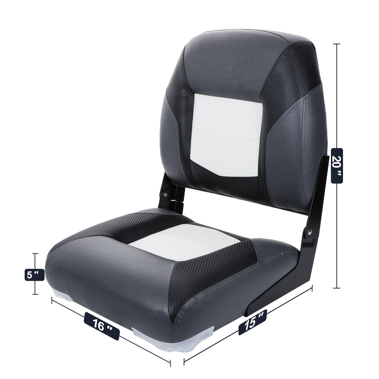 NORTHCAPTAIN Deluxe White/Charcoal/Black Low Back Folding Boat Seat， 2 Seats