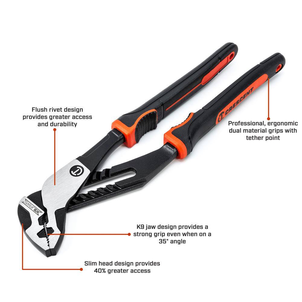 Crescent 12 in. Straight Jaw Black Oxide Tongue and Groove Dual Material Grip Pliers RTZ212CG