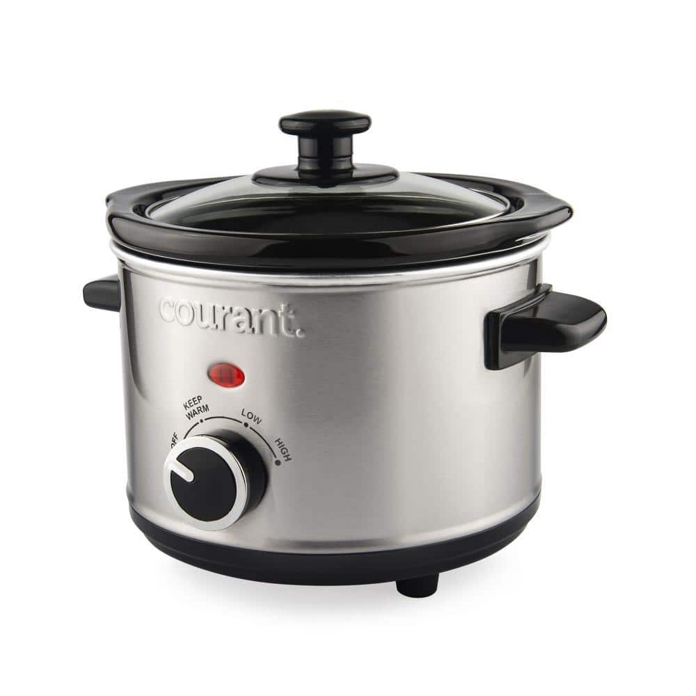 Courant 1.5 Qt. Brushed Stainless Steel Slow Cooker with Temperature Settings and Tempered Glass Lid CSC-1524ST