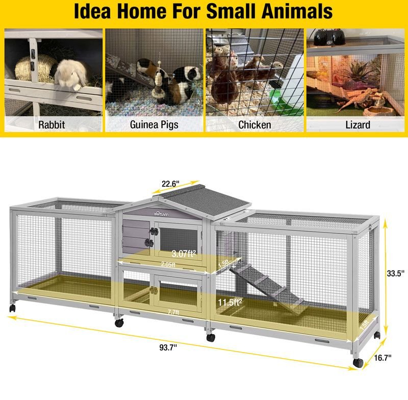 Aivituvin-AIR65 Indoor House Easy Moving Large Bunny Rabbit Hutch， Gray