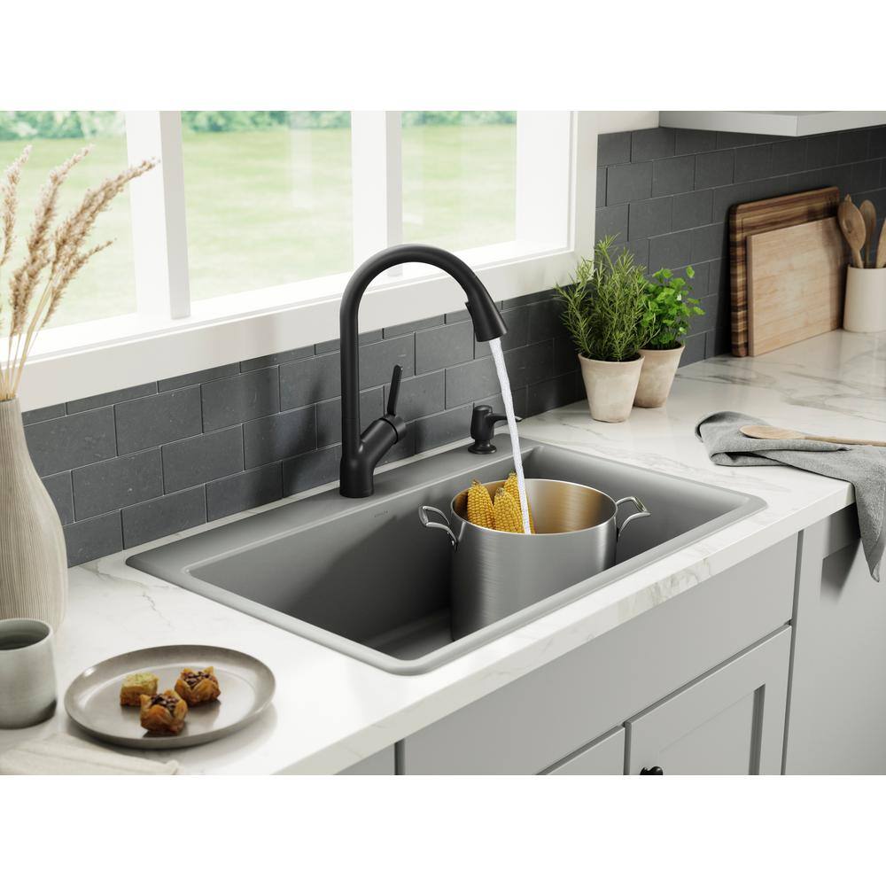 KOHLER Kennon Neoroc Matte Grey Granite Composite 33 in. 1-Hole Single Bowl Drop-InUndermount Kitchen Sink K-RH8437-1-CM4