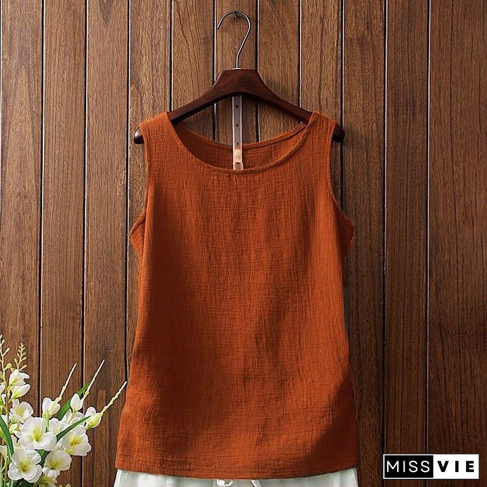 Texture Round Neck Comfy Casual Tank Top