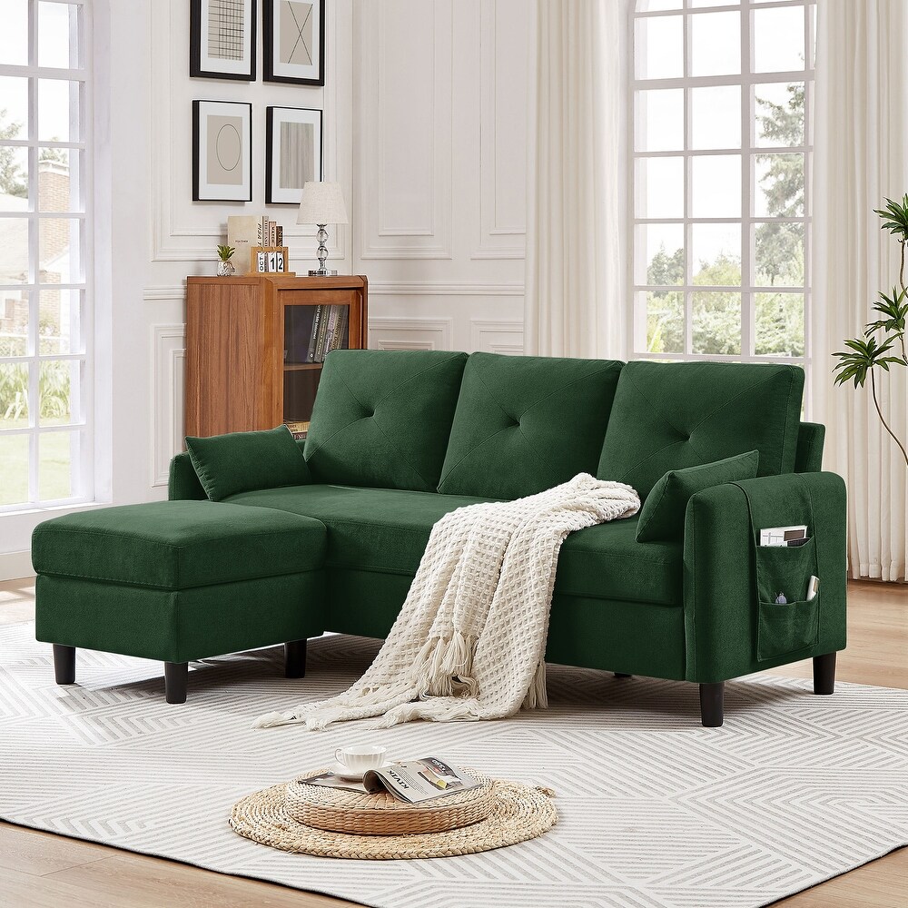 77.36 Inches Modern Sectional Sofa with Reversible Ottoman and Side Storage Pocket