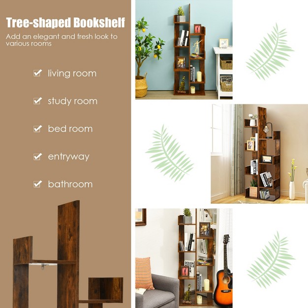 Tangkula 8 tier Modern Bookshelf Anti fall Tree Bookcase Storage Rack Suitable For Home amp Office Brown white black