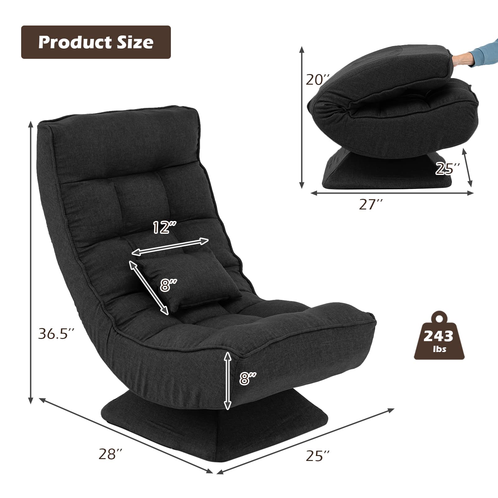 Giantex Adjustable Swivel Floor Chair - 5 Position Video Game Chair