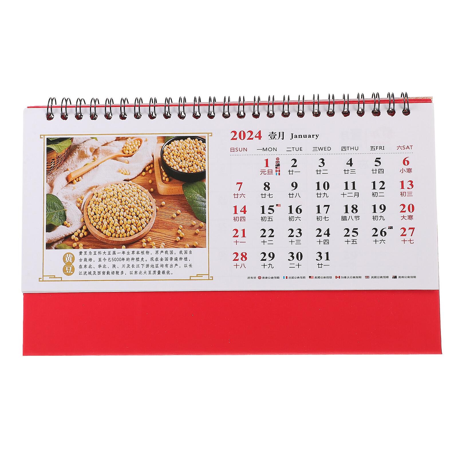 Spiral Binding Calendar Chinese Calendar Decor Office 2024 Calendar Household Office Calendar