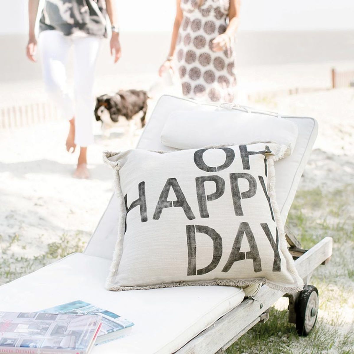 26 Beige Decorative Square Pillow with Oh Happy Day Print Design