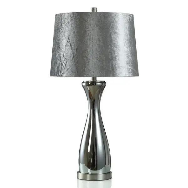 Subdued Silver Table Lamp - Elegant Smokey Grey Finish With Grey Velvet Shade