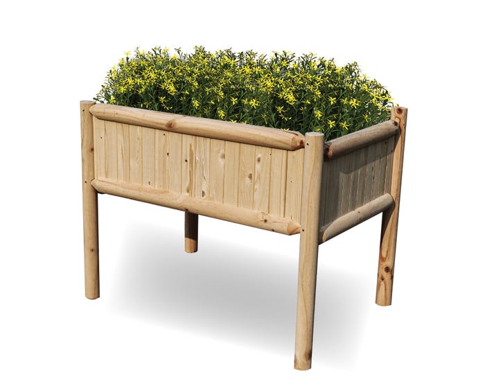 Backyard Expressions Wooden Log Raised Planter 3.5ft X 2.5ft， 2.75ft (Tall)， Elevated Bed Box Kit for Vegetable， Flower， Herb Gardening， Natural Wood - 911213