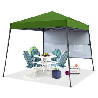 ABCCANOPY 8 ft. x 8 ft. Green Pop Up Canopy Tent Slant Leg with 1 Sidewall and 1 Backpack Bag AHXJ1W-8FTGrassGreen