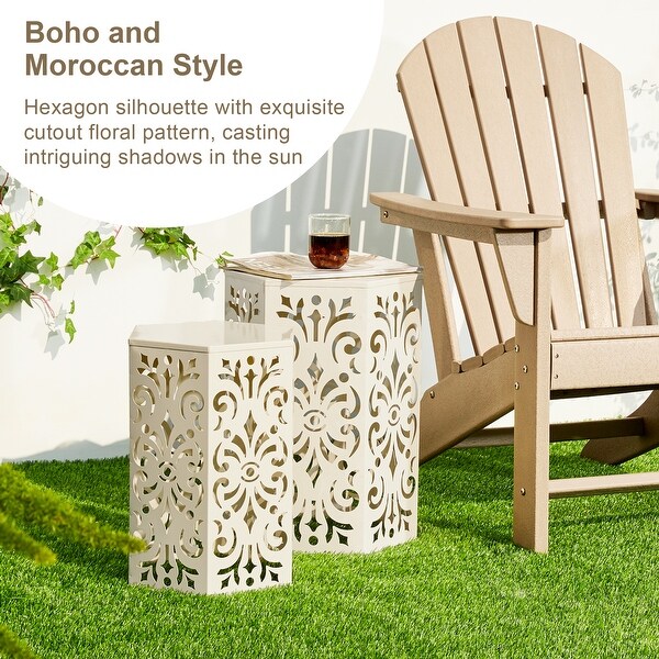 Glitzhome Set of 2 Iron Floral Pattern Outdoor Table Garden Stool