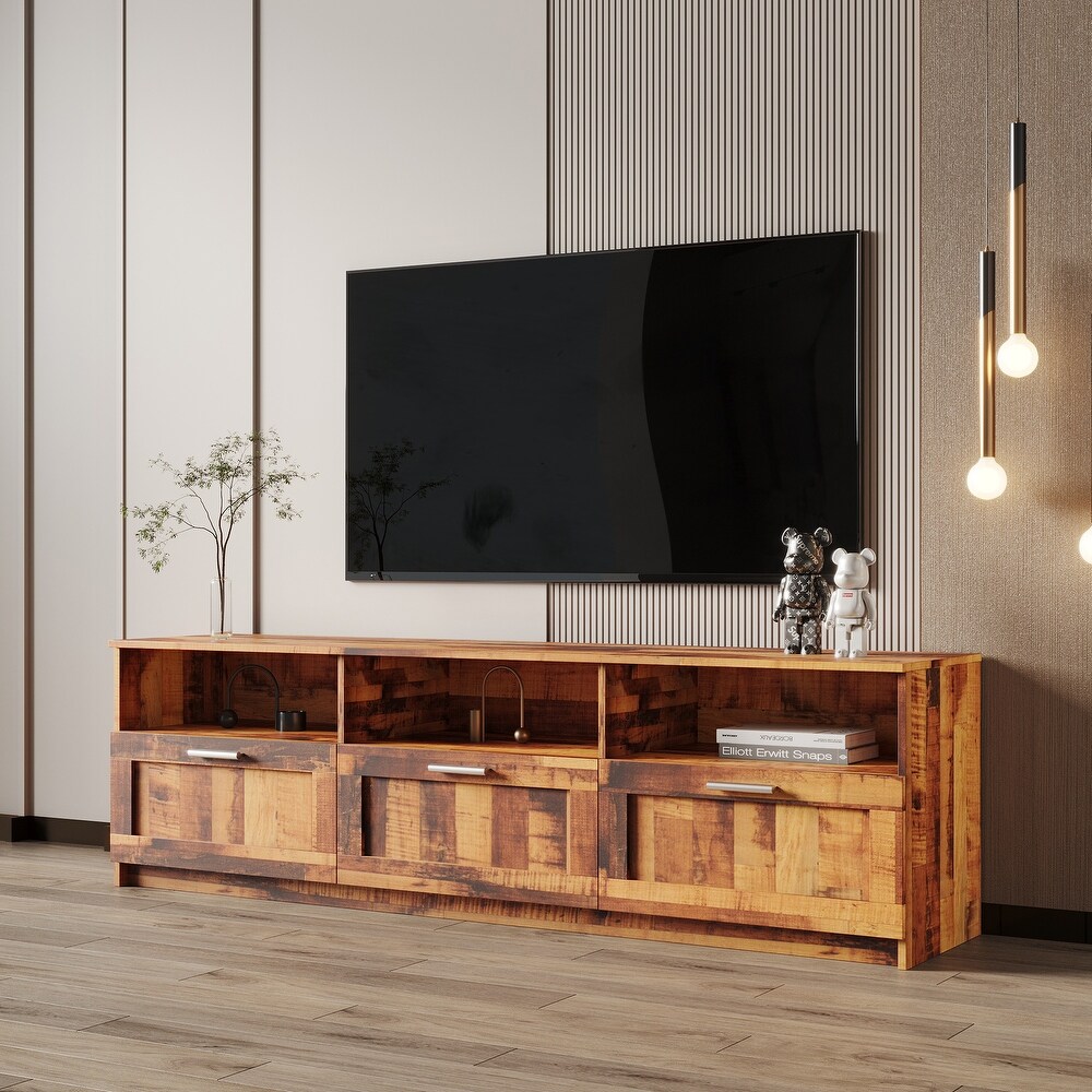 Modern Minimalist TV Cabinet 80 inch TV Stand  with 3 Open Locker 3 Drawers