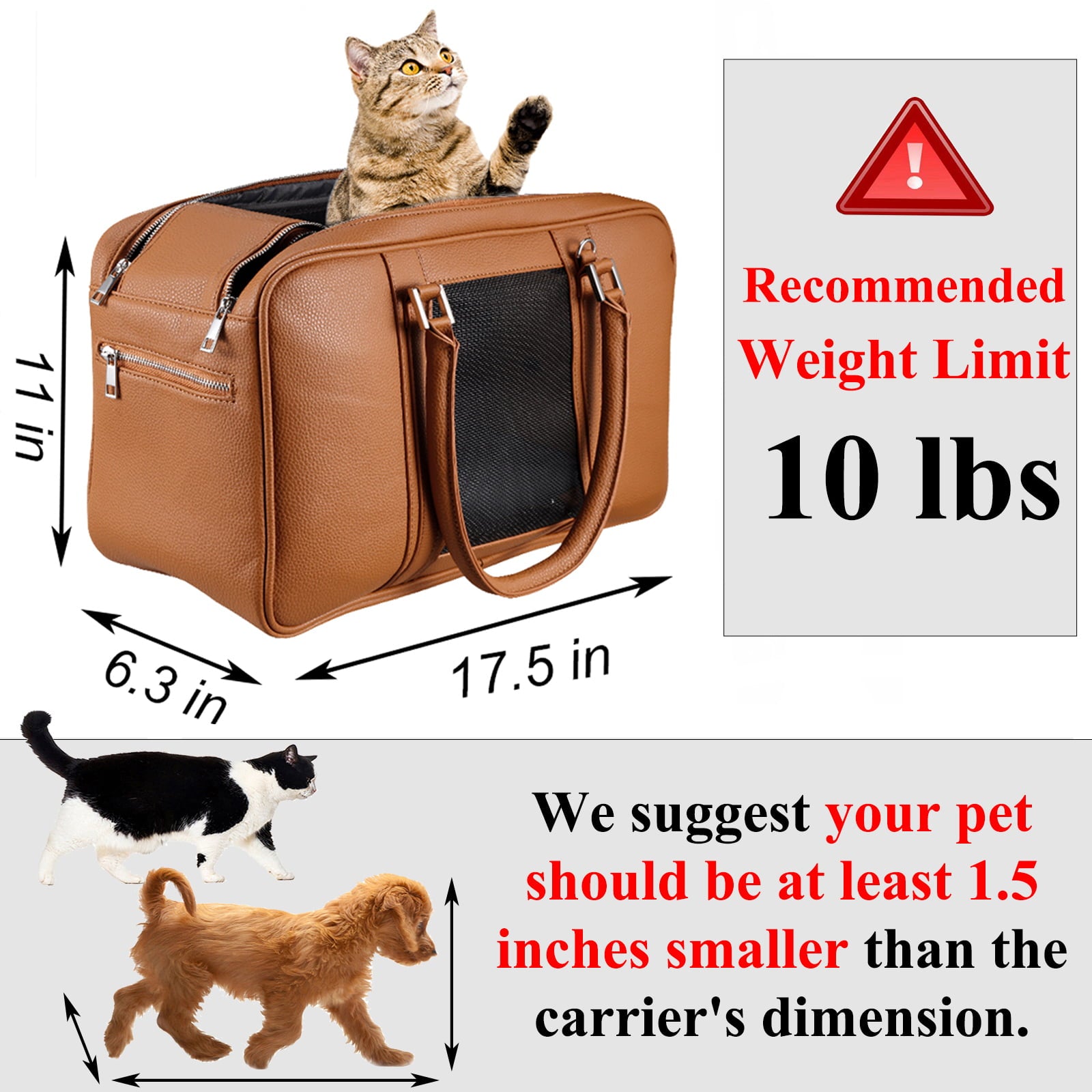 Fashion Dog Purse Carrier for Small Dogs with 2 Extra Pockets， Holds Up to 10lbs Pu Leather Cloth Pet Carrier， Cat Carrier， Airline Approved Puppy Purse Carrier for Travel (Brown， Small Size)