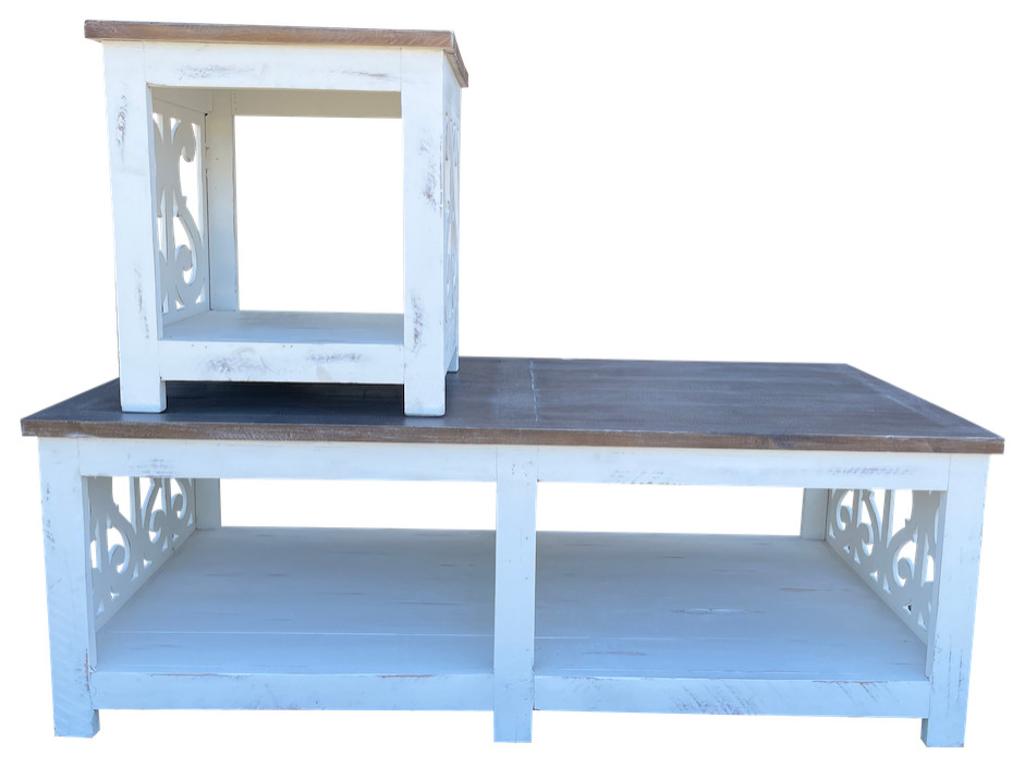 Coffee Table With Side Detail  White   French Country   Coffee Tables   by Jackson  ampCo.  Houzz